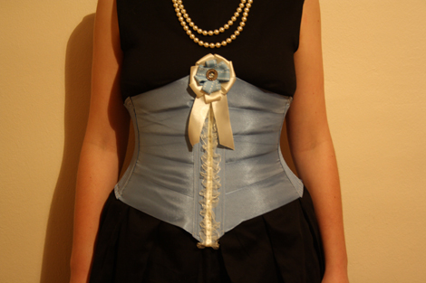 Blue and cream satin ribbon corset