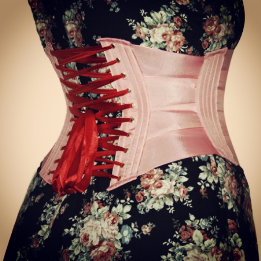 Pink and red satin ribbon corset